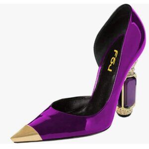 FSJ Purple D'Orsay Pumps Gilded Pointed Toe Crystal High Heels Slip On Shoes